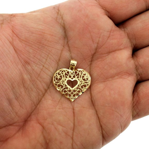 10K Real Gold Rope Chain and Diamond Cut Heart Pendant Set - Picture 3 of 9